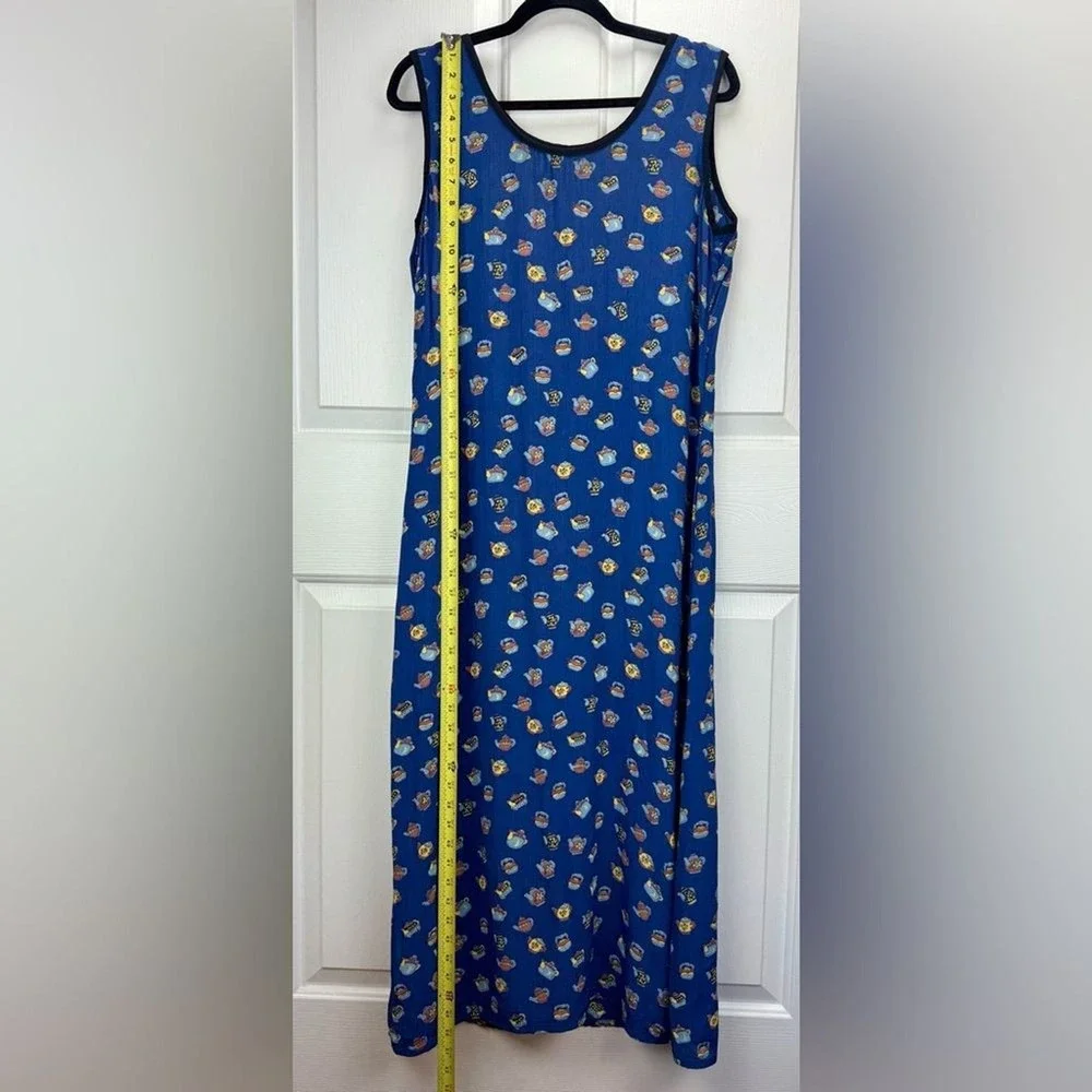 Vintage DK Cottagecore Maxi Shift Dress Teapot Tea Party Twee Quirky Novelty M‎